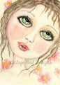 Digital Print Green Eyed Doll No.1 ACEO Watercolor Instant Download