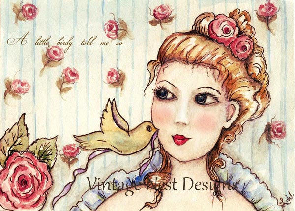 A Little Birdy Told Me So ACEO Digital Print Watercolor Painting