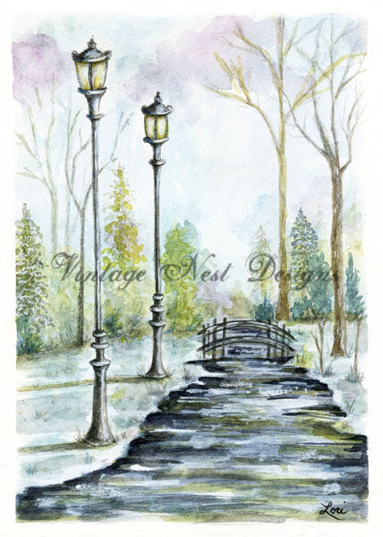 Digitaldruck Spaziergang im Park Nr. 1 Aquarellmalerei