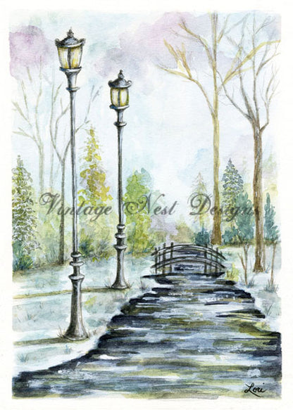 Digitaldruck Spaziergang im Park Nr. 1 Aquarellmalerei