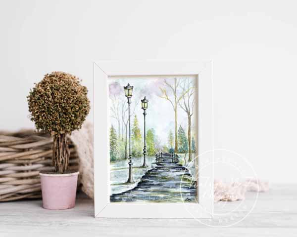 Digitaldruck Spaziergang im Park Nr. 1 Aquarellmalerei