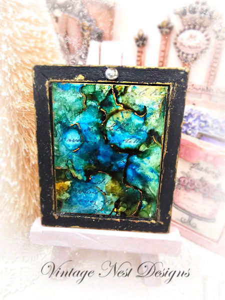 Miniature Abstract Art No.4 Handmade for Dollhouse Wooden Framed Art