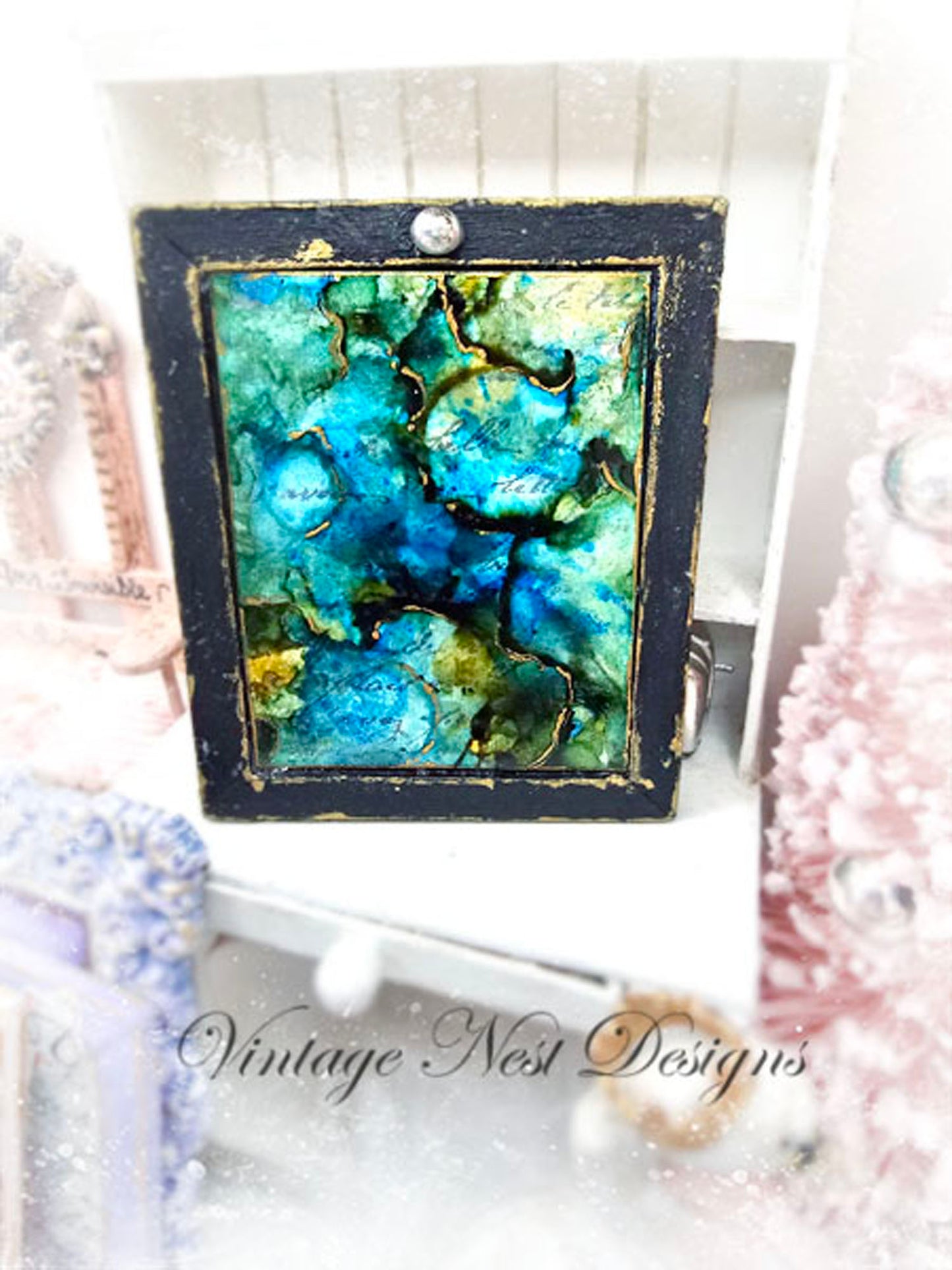 Miniature Abstract Art No.4 Handmade for Dollhouse Wooden Framed Art