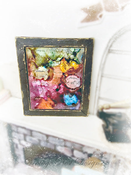 Miniature Abstract Art No.5 Handmade for Dollhouse Wooden Framed Art