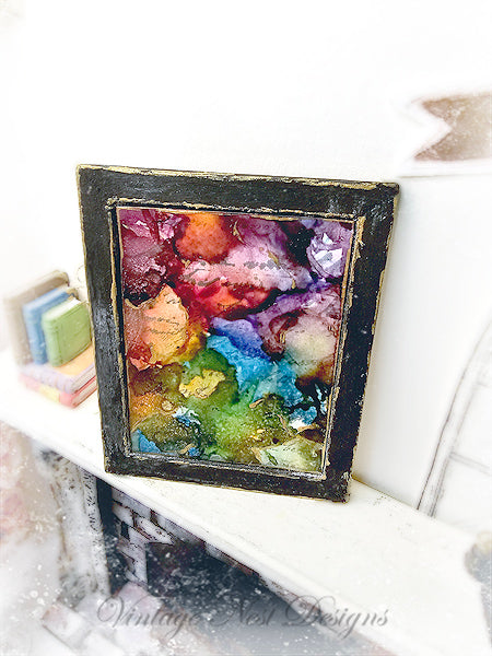 Miniature Abstract Art No.6 Handmade for Dollhouse Wooden Framed Art