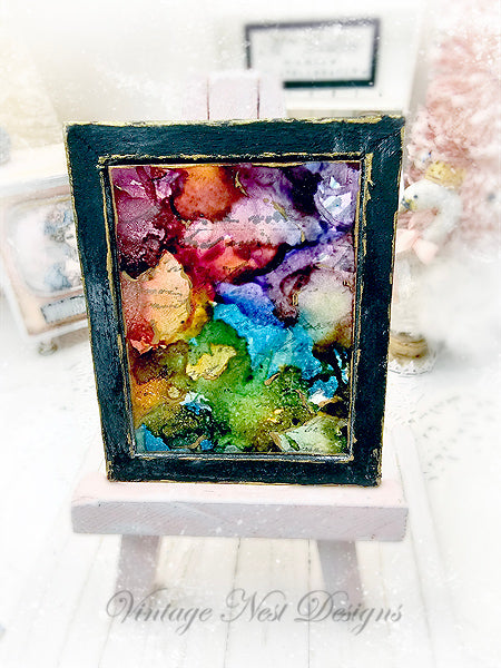 Miniature Abstract Art No.6 Handmade for Dollhouse Wooden Framed Art