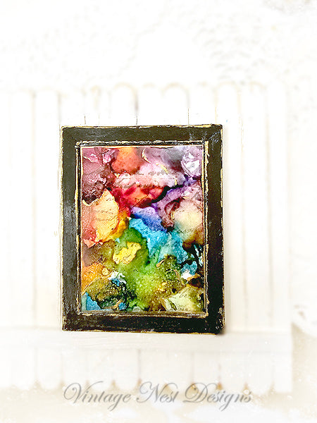 Miniature Abstract Art No.6 Handmade for Dollhouse Wooden Framed Art