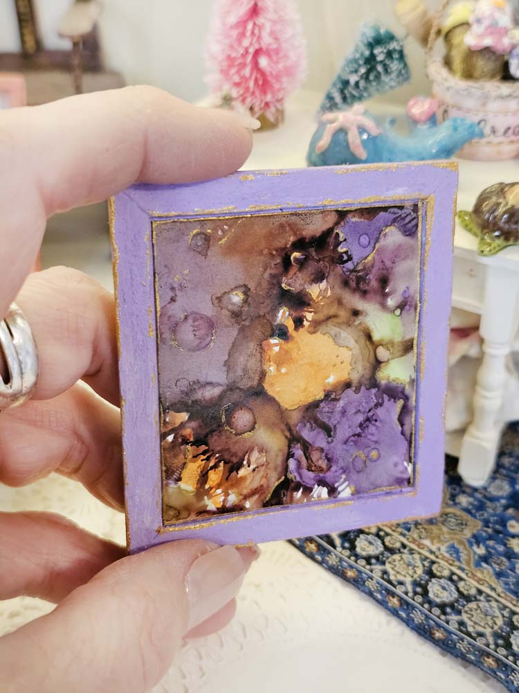 Miniature Abstract Art No.7 Handmade for Dollhouse Wooden Framed Art
