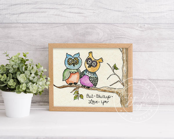 Digital Print Owl Always Love You No.1 ACEO Watercolor Painting Instant Download