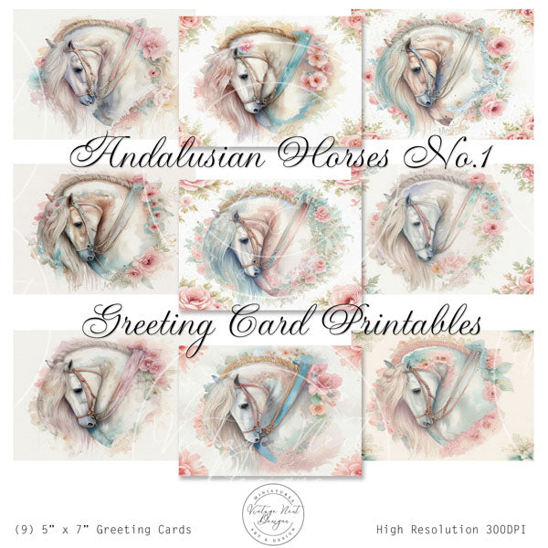 Digital Print Andalusian Horse Greetings No.1 Instant Download