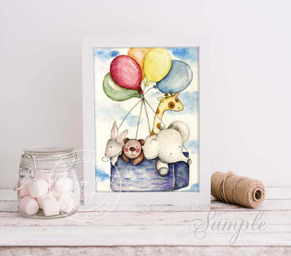 Digital Prints Animals & Balloons Watercolor Painting