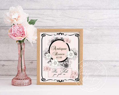 Digital Print Antique Roses Sign No.1 Dollhouse Miniature Instant Download