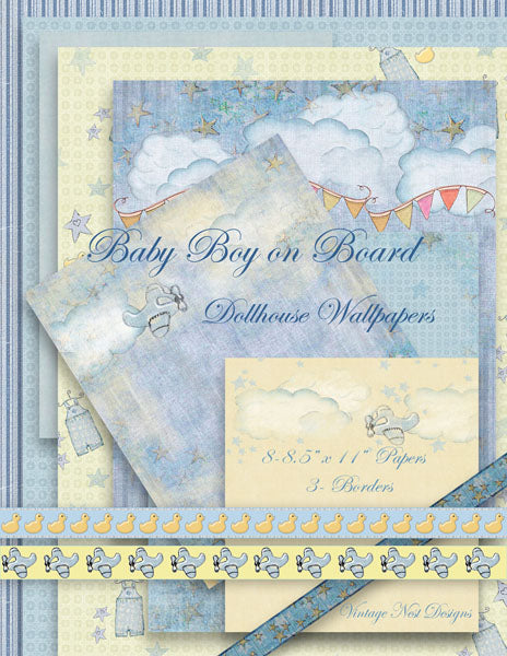 Digital Scrapbooking Baby Boy on Board Wallpaper & Borders Instant Download