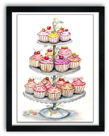Digital Print Cupcake Tiers No.1 Watercolor Painting Instant Download