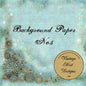 Decorative background paper with lace designs and 'Vintage Nest Designs' label on a teal and gold gradient.