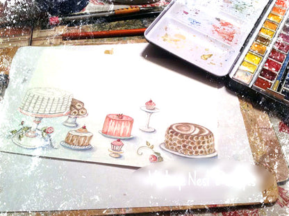 Bakery Pastry Shop Logo No.1 Digital Print Watercolor Painting