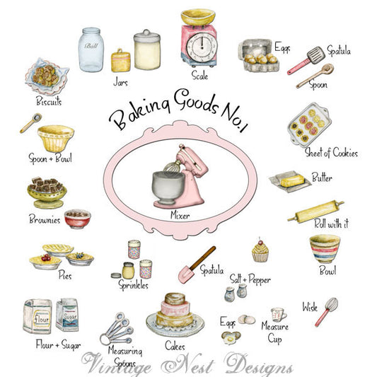 Digital Prints Baking Goods No.1 Watercolor Painting Instant Download