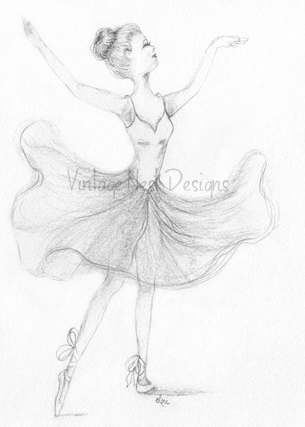 Digital Print Ballerina No.2 Pencil Drawing Instant Download