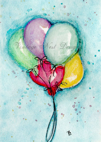Ballons d'anniversaire n°3 Impression numérique Peinture aquarelle