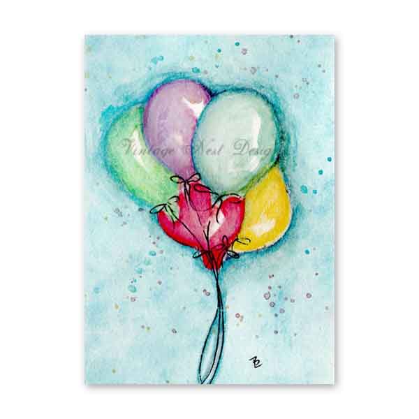 Digital Print Birthday Balloons No.3 Watercolor Painting Instant Download