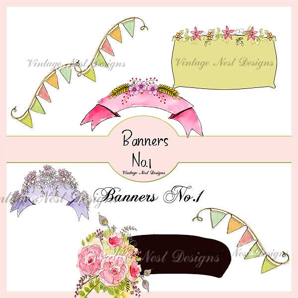 Digital Scrapbooking Banners No.1 Illustrations Instant Download