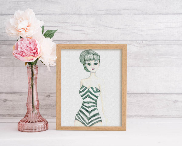 Digital Print Barbie No.7:1 Watercolor Painting Instant Download