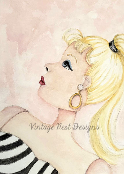 Barbie Nr. 10 Digitaldruck Aquarellmalerei