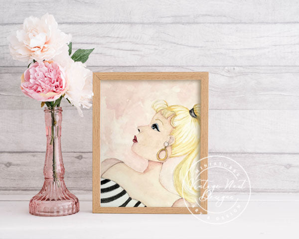 Digital Print Barbie No.10 Watercolor Painting Instant Download