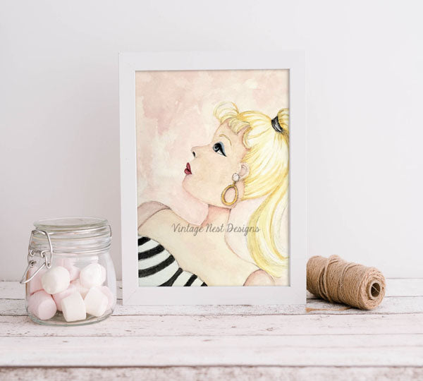 Digital Print Barbie No.10 Watercolor Painting Instant Download