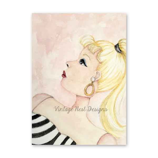 Digital Print Barbie No.10 Watercolor Painting Instant Download