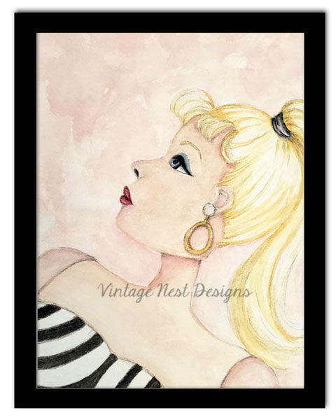 Digital Print Barbie No.10 Watercolor Painting Instant Download
