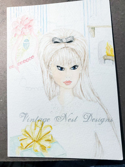 Weihnachts-Barbie Nr. 11 Digitaldruck Aquarellmalerei