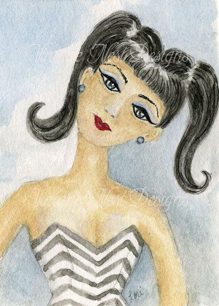 Barbie Nr. 6 ACEO Digitaldruck Aquarellmalerei