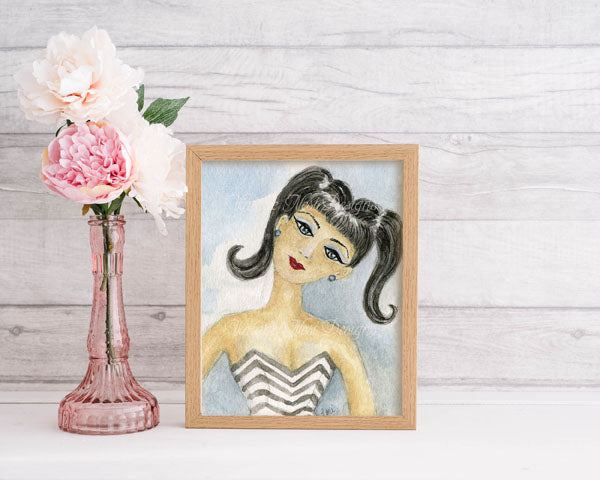 Barbie Nr. 6 ACEO Digitaldruck Aquarellmalerei