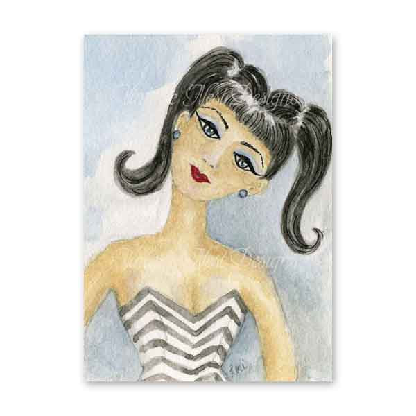 Barbie Nr. 6 ACEO Digitaldruck Aquarellmalerei