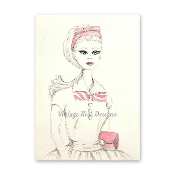 Digital Print Barbie No.9:1 Watercolor Painting Instant Download