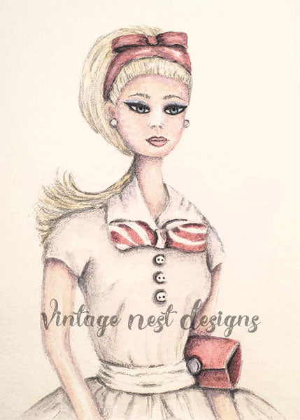 Barbie Nr. 9:2 Digitaldruck Aquarellmalerei