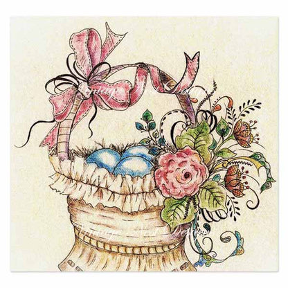 Digital Print Basket of Flowers No.4 Watercolor Painting Miniature Instant Download