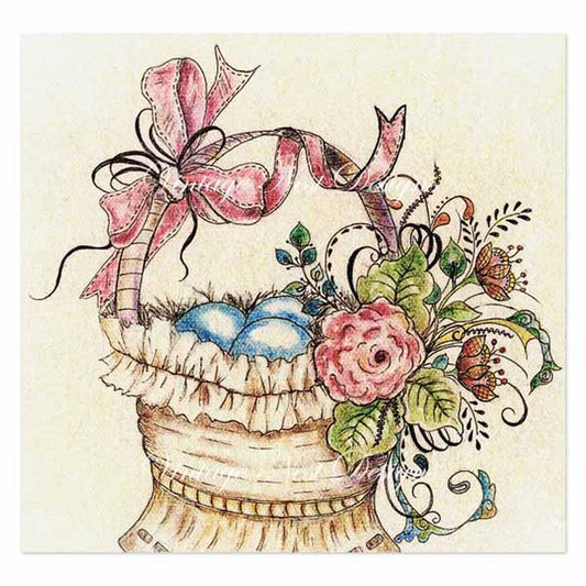 Digital Print Basket of Flowers No.4 Watercolor Painting Miniature Instant Download