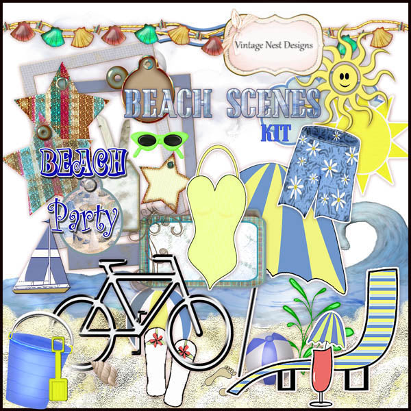 Digital Scrapbooking Beach Scenes Scrapbooking Kit Instant Download