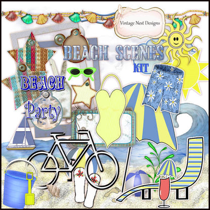 Digital Scrapbooking Beach Scenes Scrapbooking Kit Instant Download