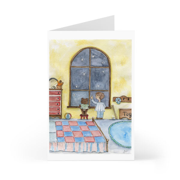 Digital Print The Boy & Bear Gazing at the Starz Watercolor Painting Instant Dowload