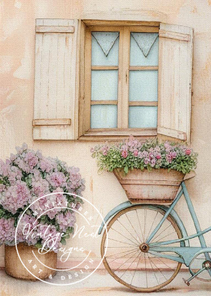 Impressions numériques Vélo et fleurs N°2 Peinture à l'aquarelle