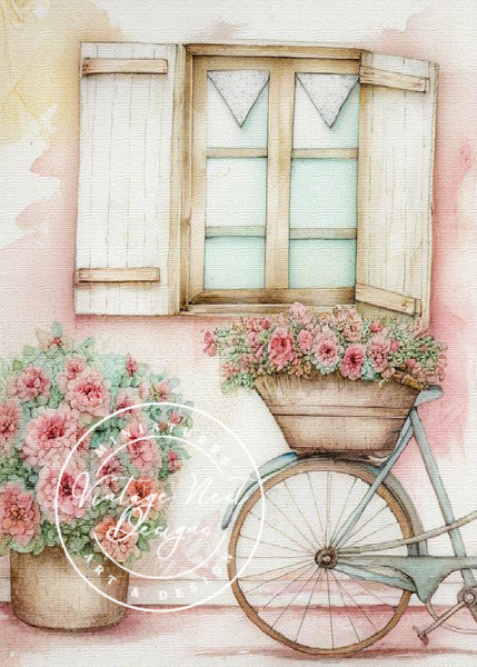 Impressions numériques Vélo et fleurs N°2 Peinture à l'aquarelle