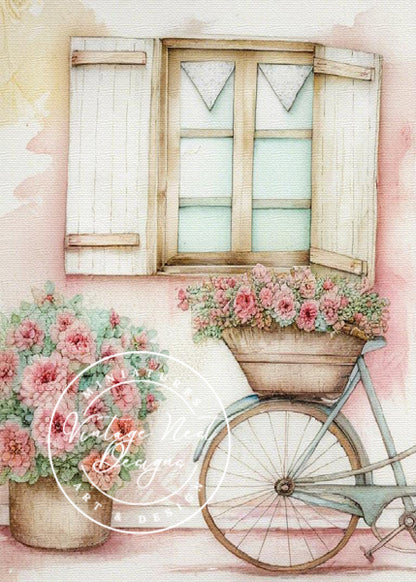 Impressions numériques Vélo et fleurs N°2 Peinture à l'aquarelle