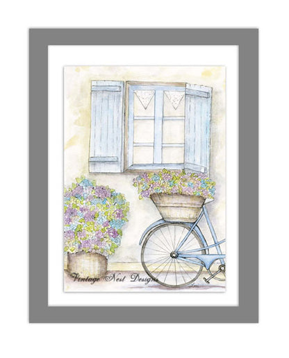Digital Print Bicycle & Flowers No.1 Watercolor Painting Instant Download