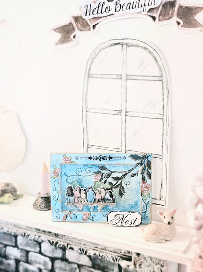 Miniature Bird Nest No.30 Dollhouse Wooden Framed Art Wall Decor 112 Scale