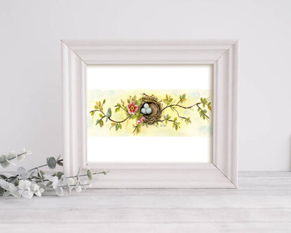 Digital Print Bird Nest Roses No.4 Watercolor Painting