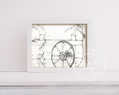 Digital Print Bird Nest Wagon Wheel No.1 Pen & Ink Instant Download