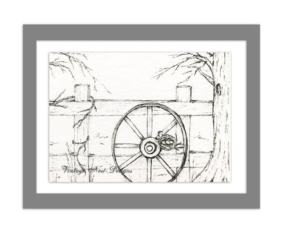 Digital Print Bird Nest Wagon Wheel No.1 Pen & Ink Instant Download